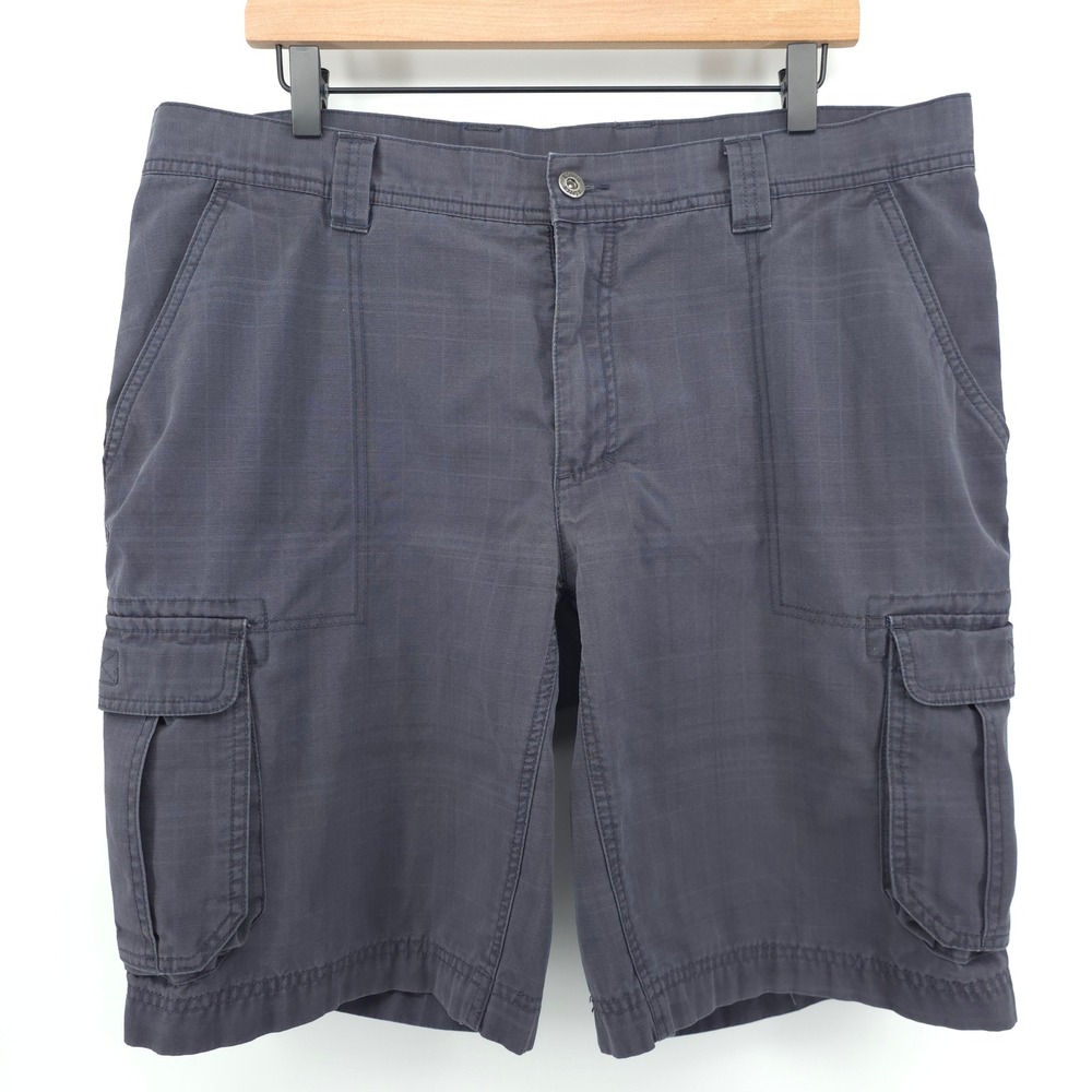 Köppen Mens Cargo Shorts 38 Charcoal Grey Grid Texture Hiking Utility Pocket